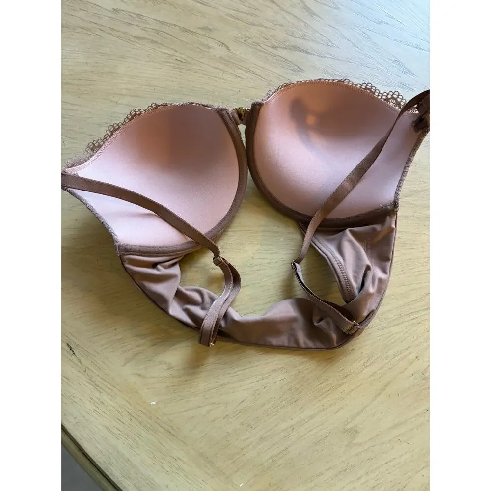 Soma EMBRACEABLE Push-Up Front-Close Bra 36D Lace Nude Mauve Sienna Sexy Classic